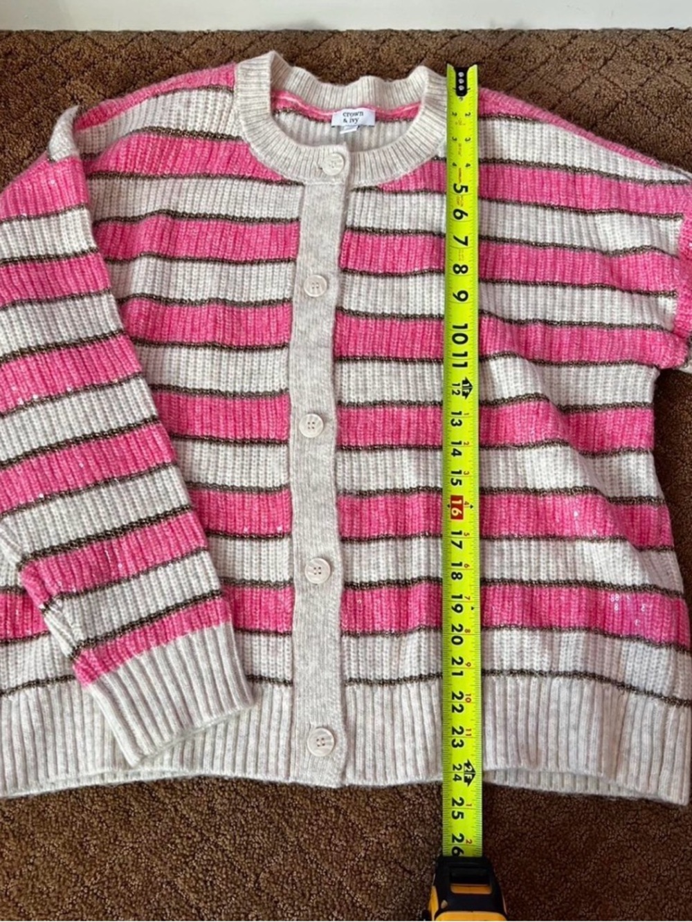 Crown & Ivy stripe shine sequin cardigan women’s size XL - Picture 4 of 8